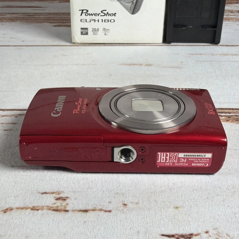 Canon PowerShot ELPH 180 20.0MP Camera Red Bundle Tested Works Boxed Used